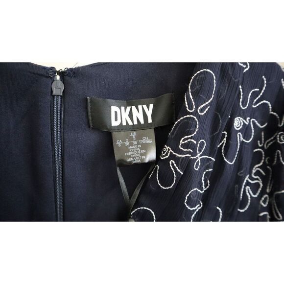 DKNY DD2F3346 Women's Sz 6 Black Embroidered Faux-Wrap Sheer-Sleeve Dress $139+ - Picture 5 of 16